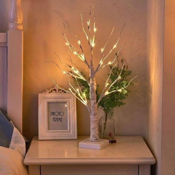 24” 2FT 24LT Lighted Birch Tree Battery‎ Powered Timer Warm White